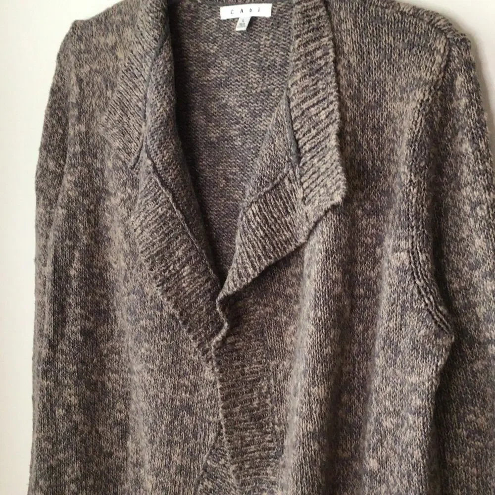 CAbi Brown/Gray Marled Open Front Long Cardigan Cotton Style 880 Size L - Picture 4 of 9